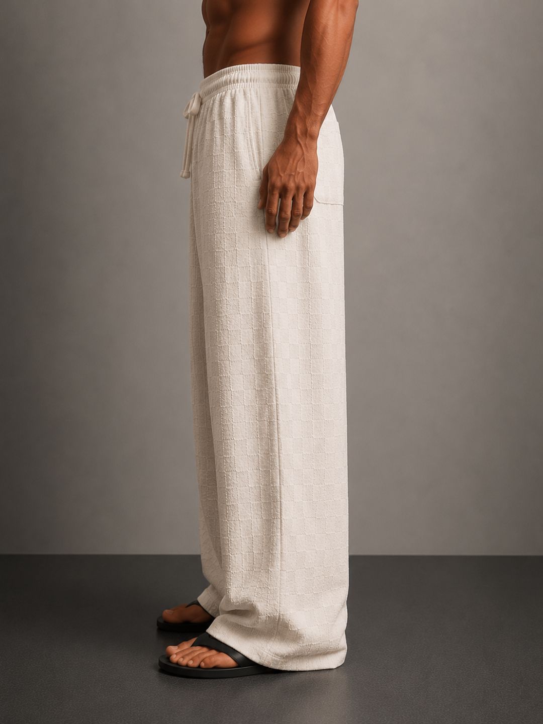 Off-White Super Soft Textured Extra Baggy Korean Pant