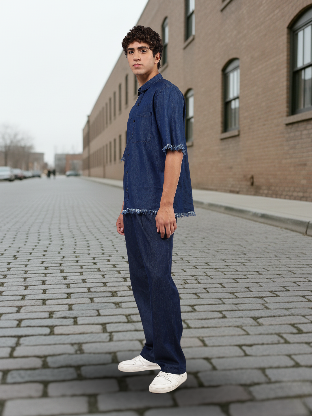 Co-Ord Set Navy Blue Premium Denim Gurkha Pant & Half Sleeve Shirt Relaxed Fit