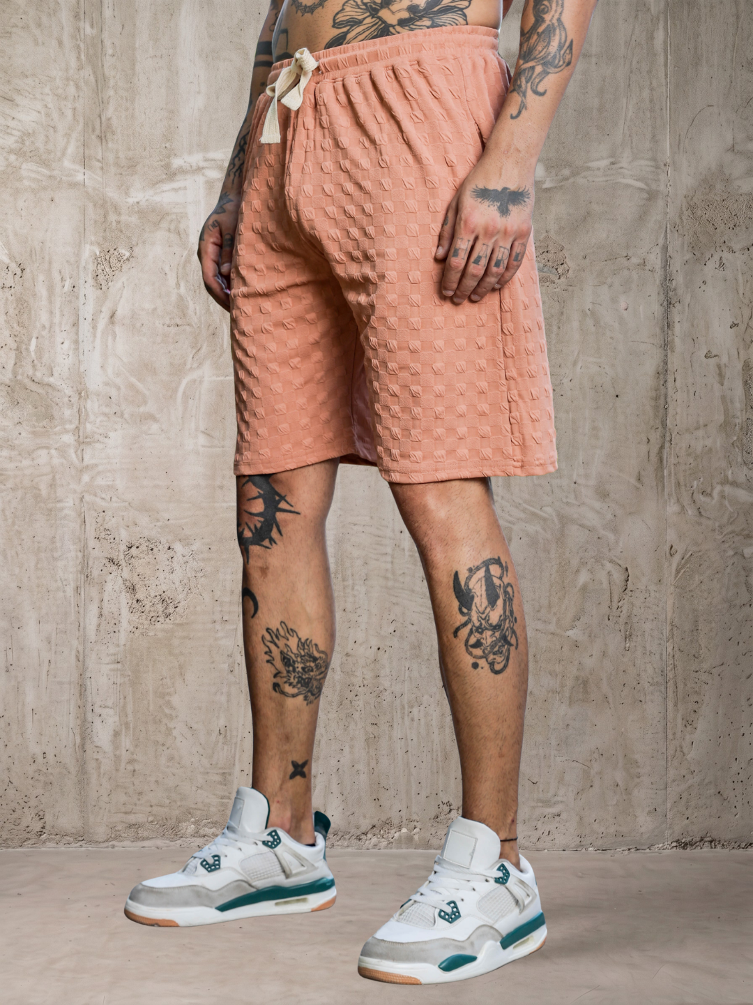 Unisex Brown Textured Relaxed Fit Full Sleeve T-Shirt & Shorts Co-ord Set
