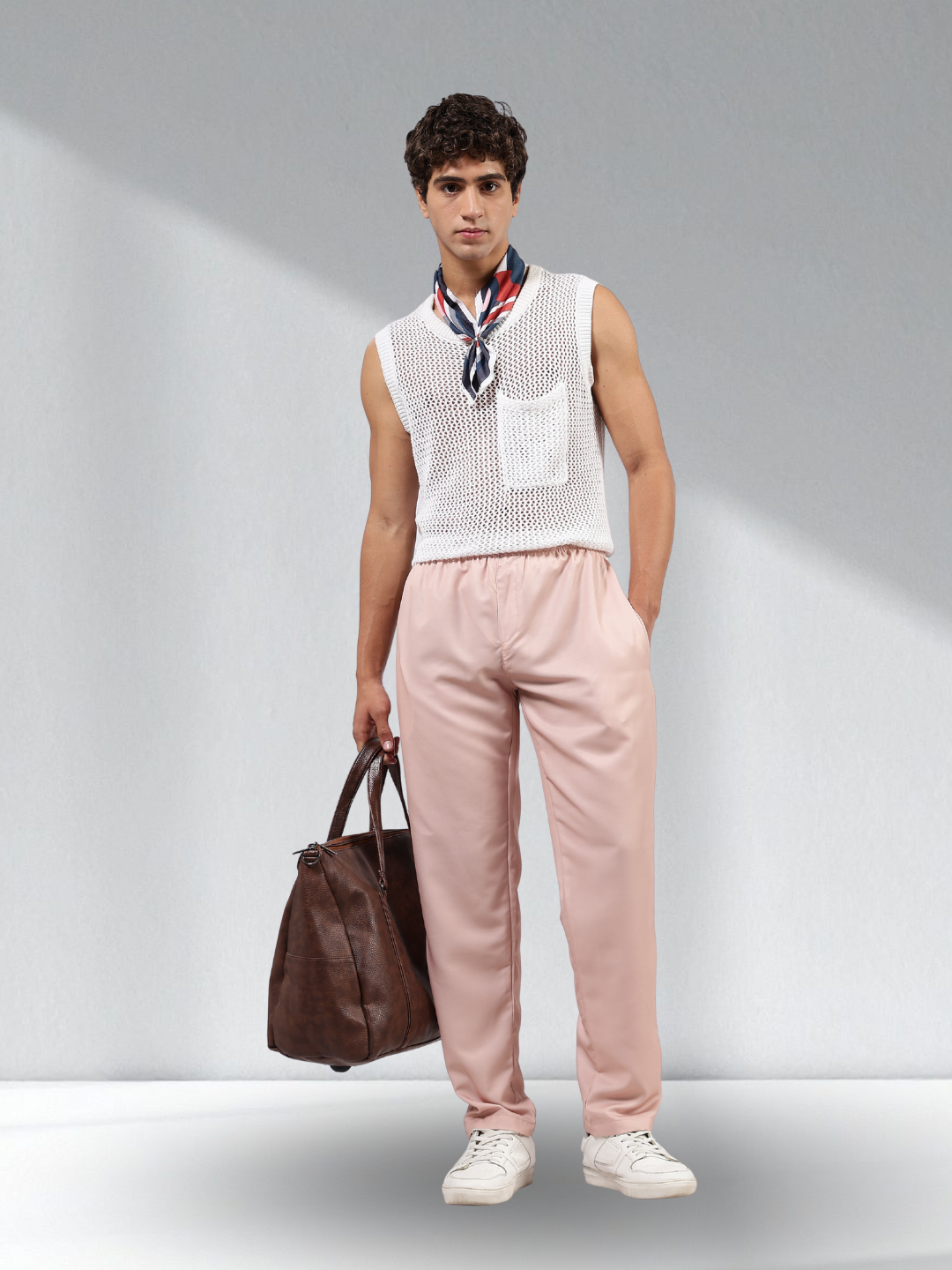 Unisex Peach Solid Mid-Rise All Day Relaxed Fit Pants