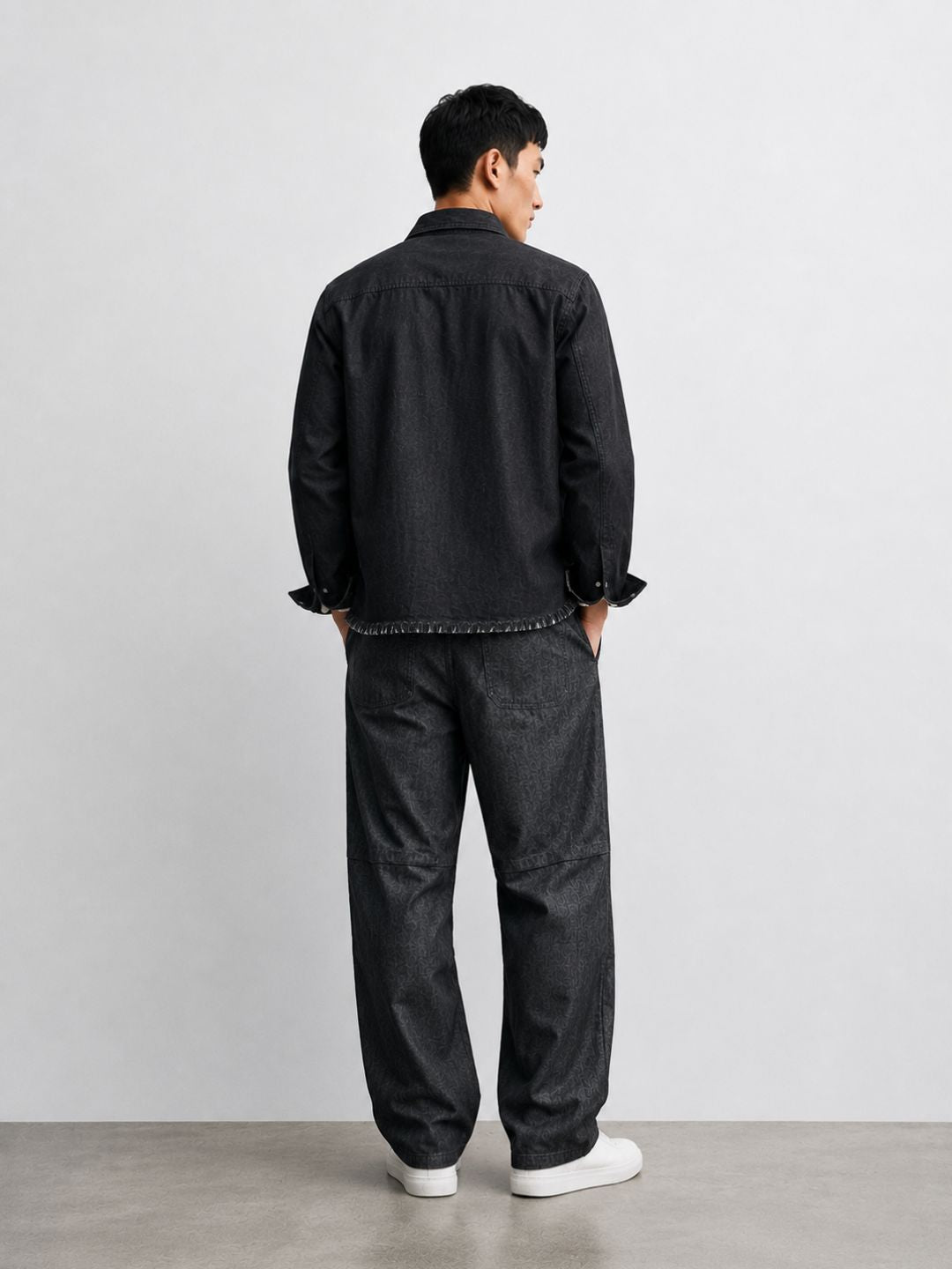 Denim Co-ord Set Charcoal Black Parachute Baggy Denim Pant & Full Shirt Relaxed Fit
