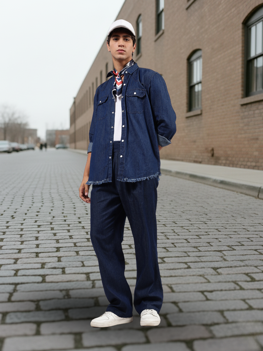 Co-Ord Set Indigo Blue Premium Denim Gurkha Pant & Full Shirt Relaxed Fit