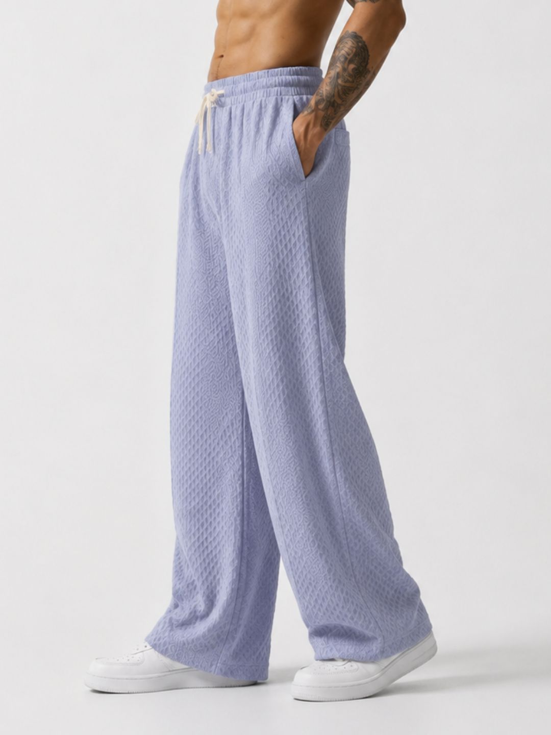 Grey Textured Relaxed-Fit Mid-Rise Korean Pant