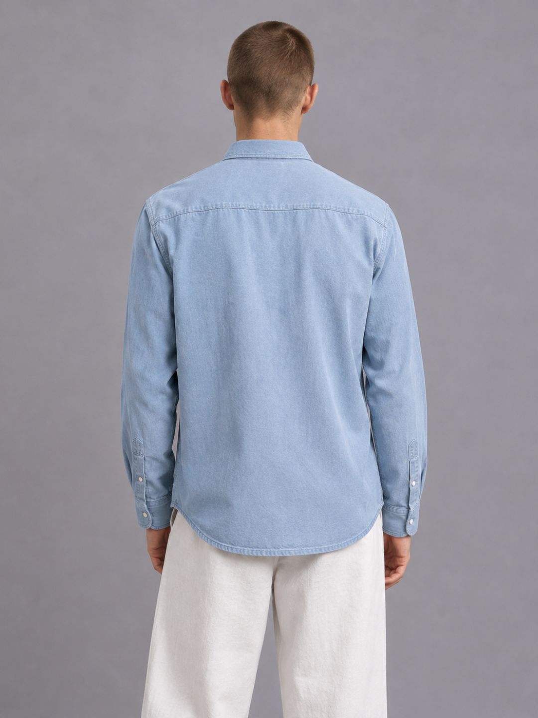 Blue Denim Raw Edge Oversized Relaxed Fit Spread Collar Premium Shirt