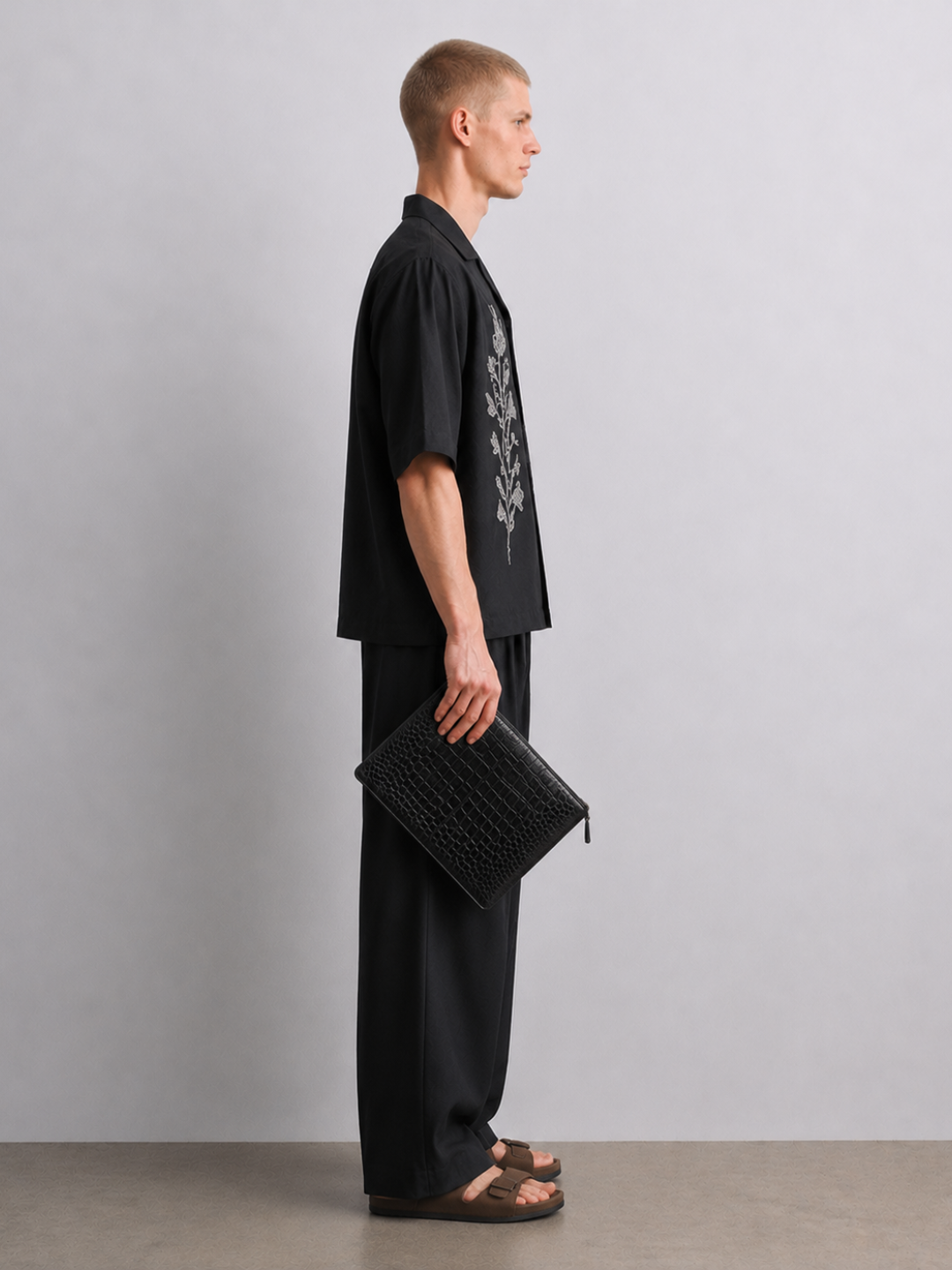 Black Embroidered Relax Fit Oversized Half Sleeve Casual Resort Shirt