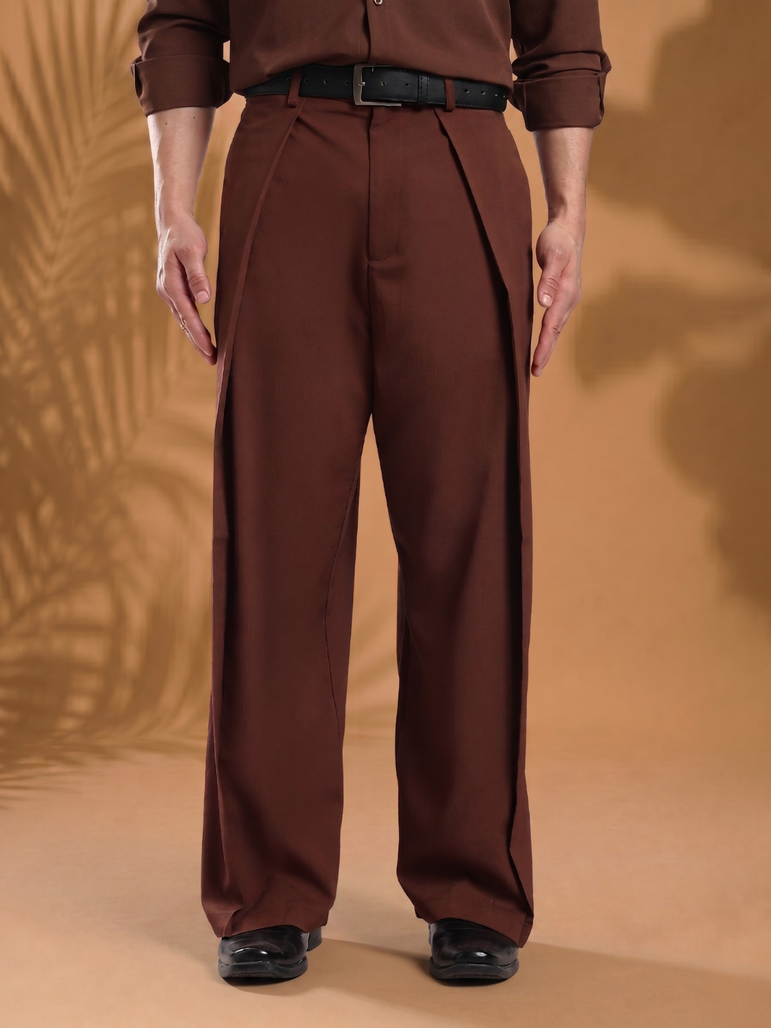 Brown Wide Leg Samurai Trousers with Pleated Front