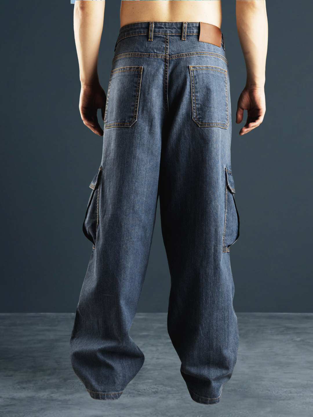 Unisex Indigo Blue Baggy Oversized Fit Denim Baggy Cargo