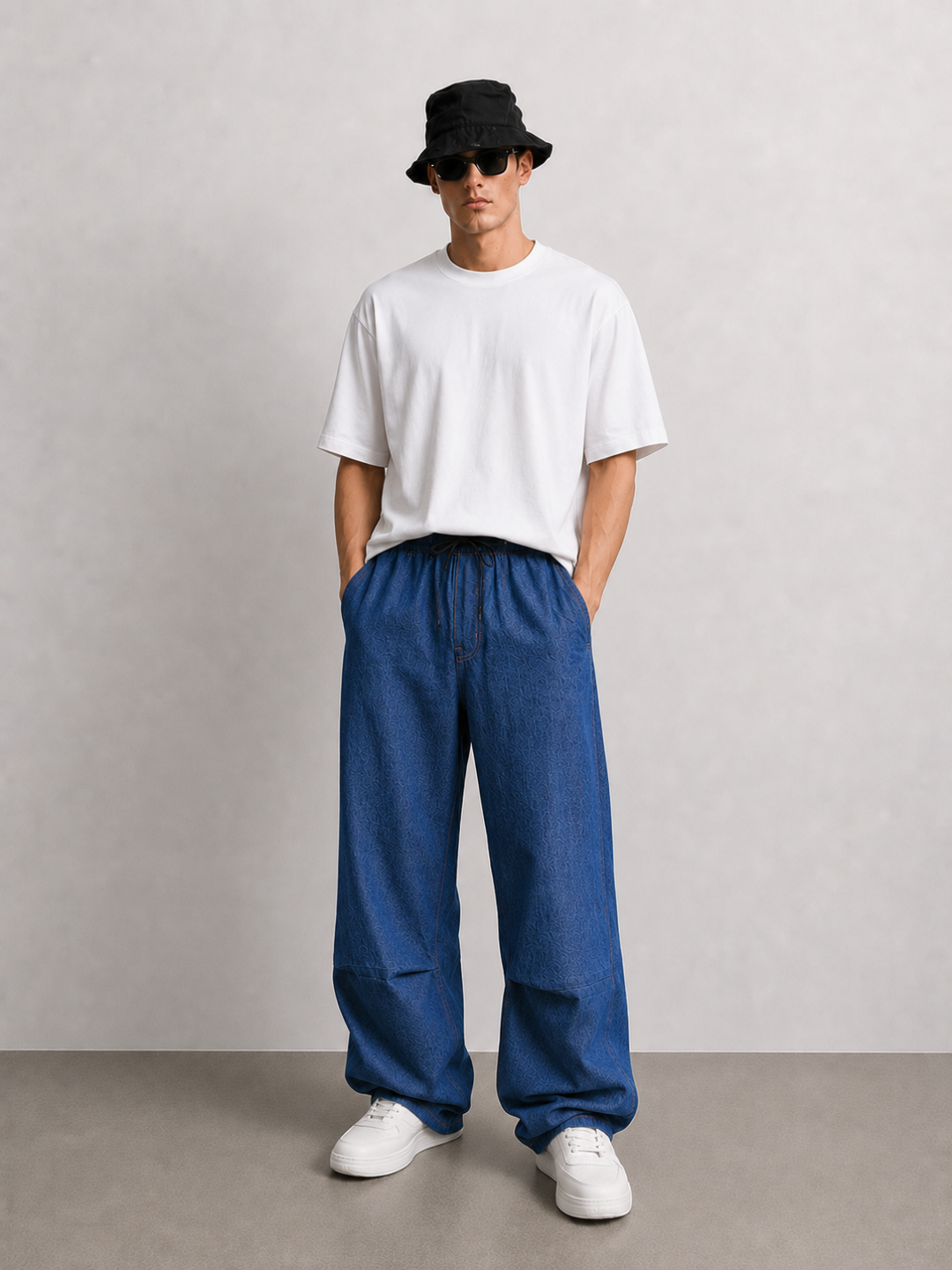 Denim Co-ord Set Navy Blue Parachute Baggy Denim Pant & Full Shirt Relaxed Fit