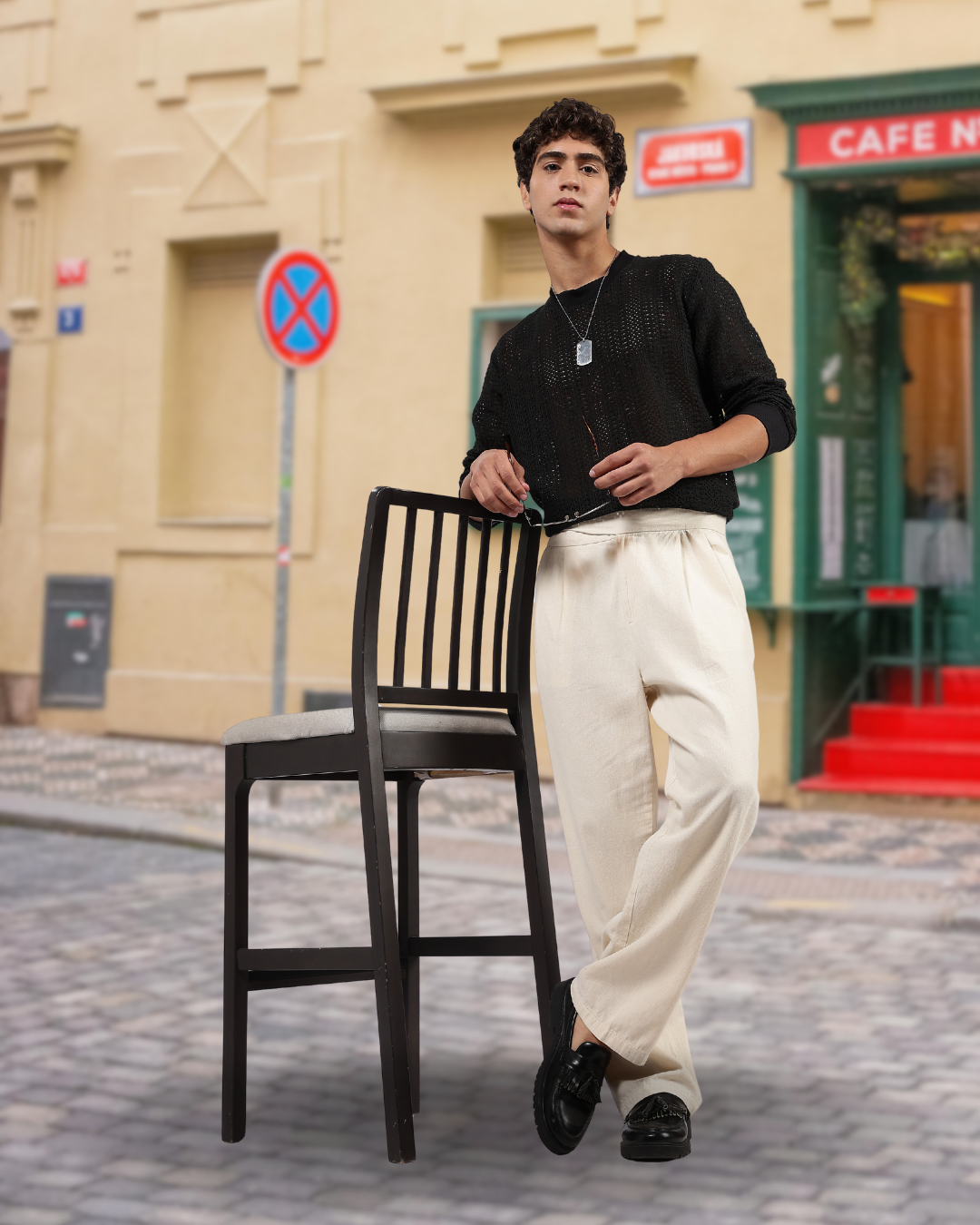 Black Oversized Fit Premium Cotton Crochet T-Shirt