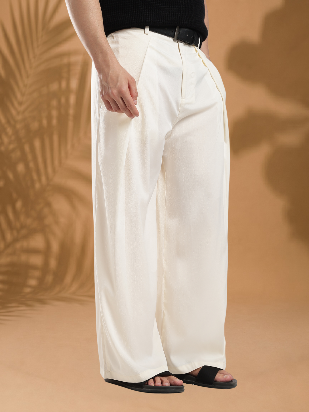 Cream Wide Leg Samurai Trousers with Pleated Front