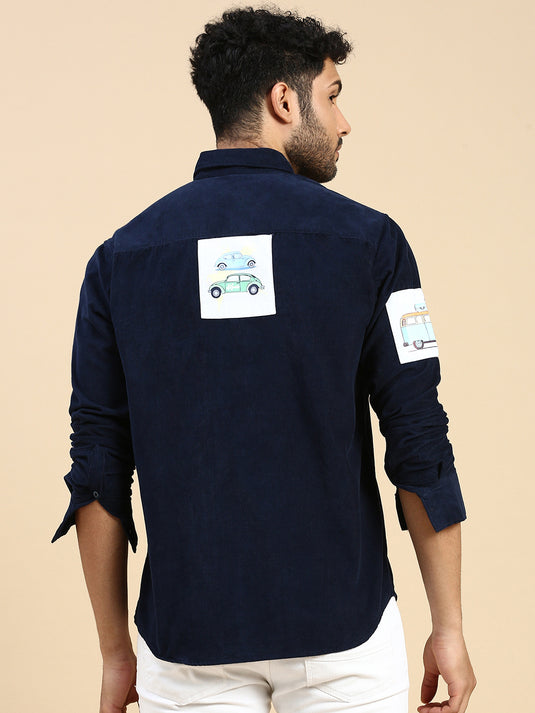 Unisex Relaxed Fit Navy Blue Corduroy Shirt