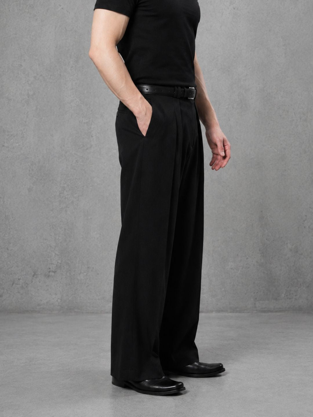Black Wide Leg Samurai Trousers with Pleated Front