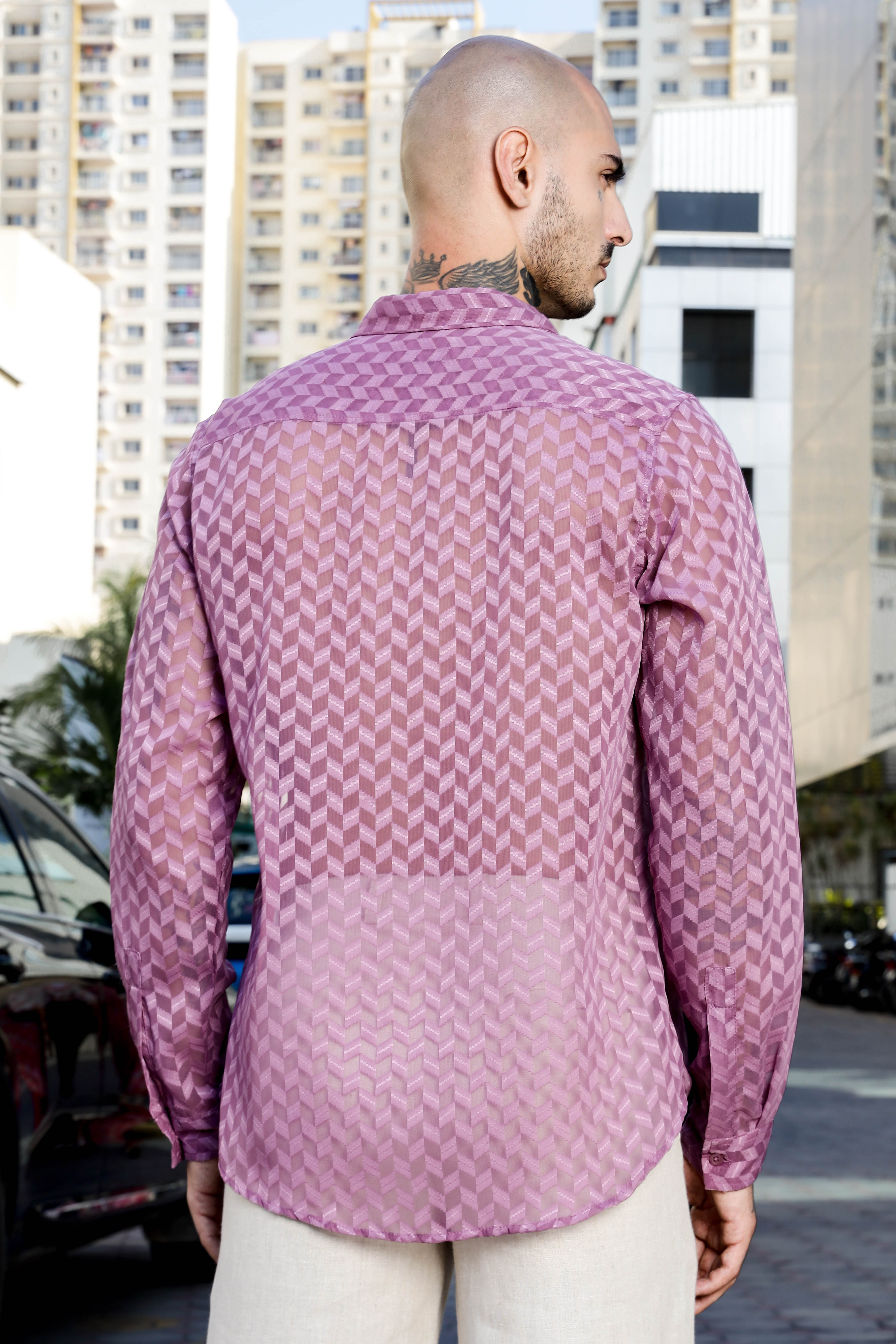 Lavender Classic Semi Sheer Georgette Relaxed Fit Shirt