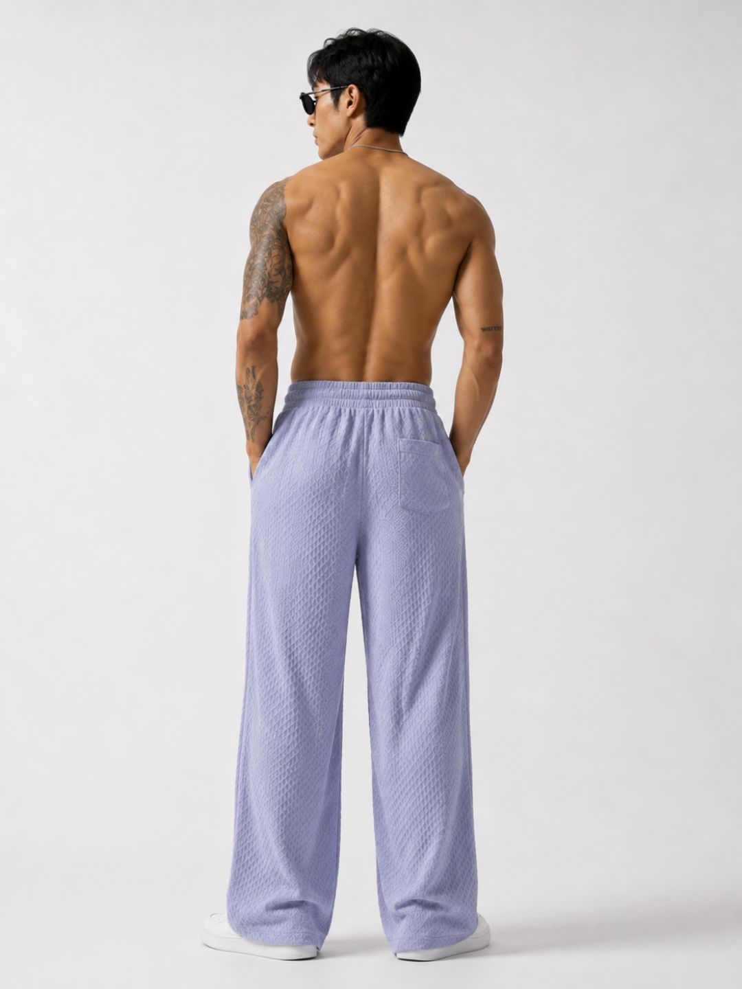 Grey Textured Relaxed-Fit Mid-Rise Korean Pant
