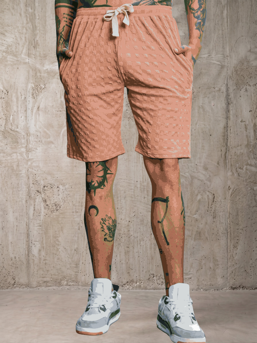 Unisex Brown Textured Relaxed Fit Full Sleeve T-Shirt & Shorts Co-ord Set