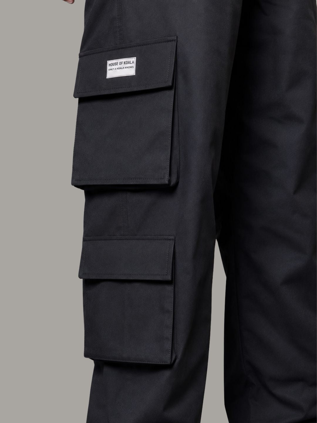Black Baggy Fit Streetwear Style 8 Pocket Pure Cotton Cargo Trousers