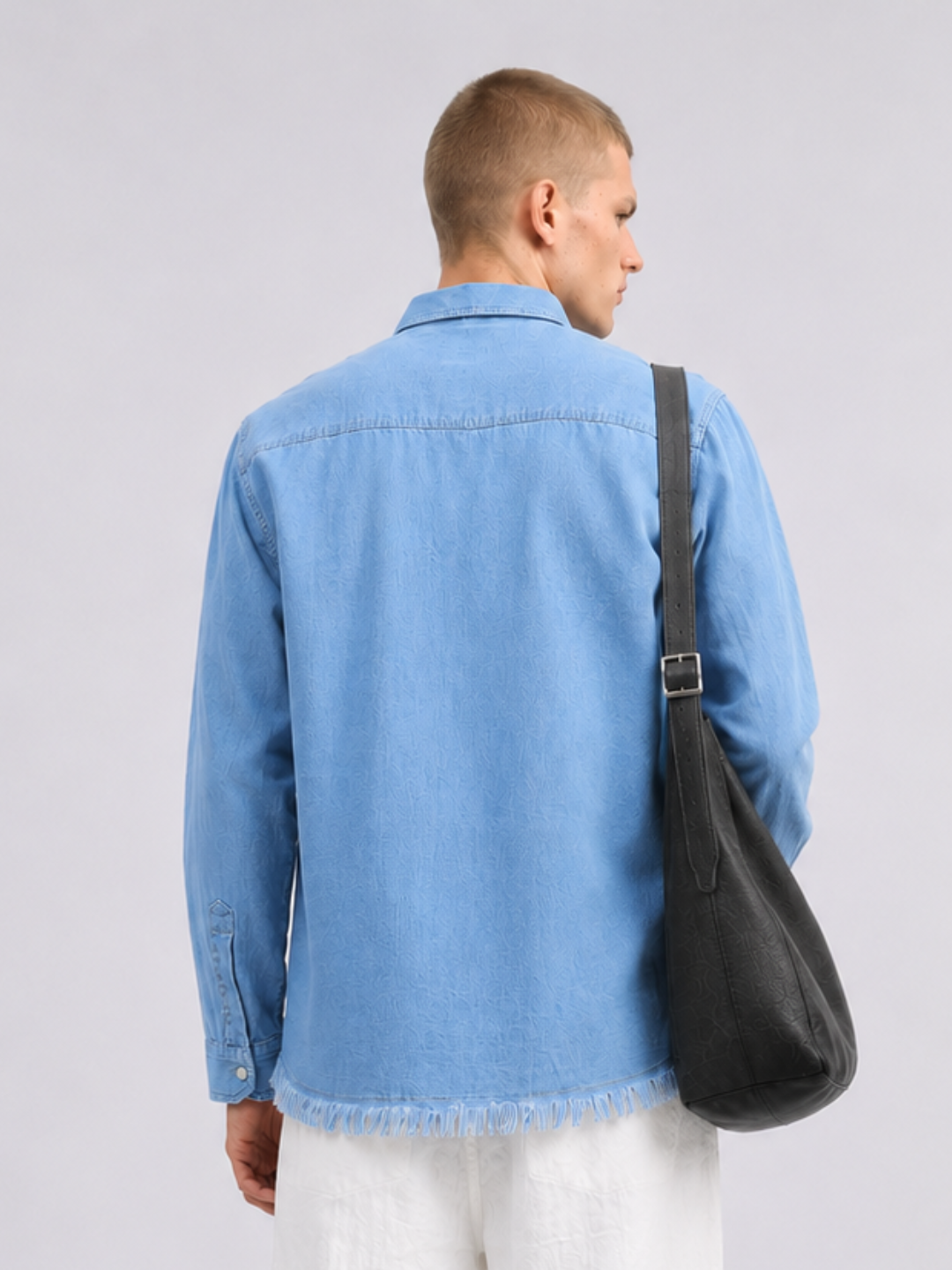 Blue Denim Raw Edge Oversized Relaxed Fit Spread Collar Premium Shirt