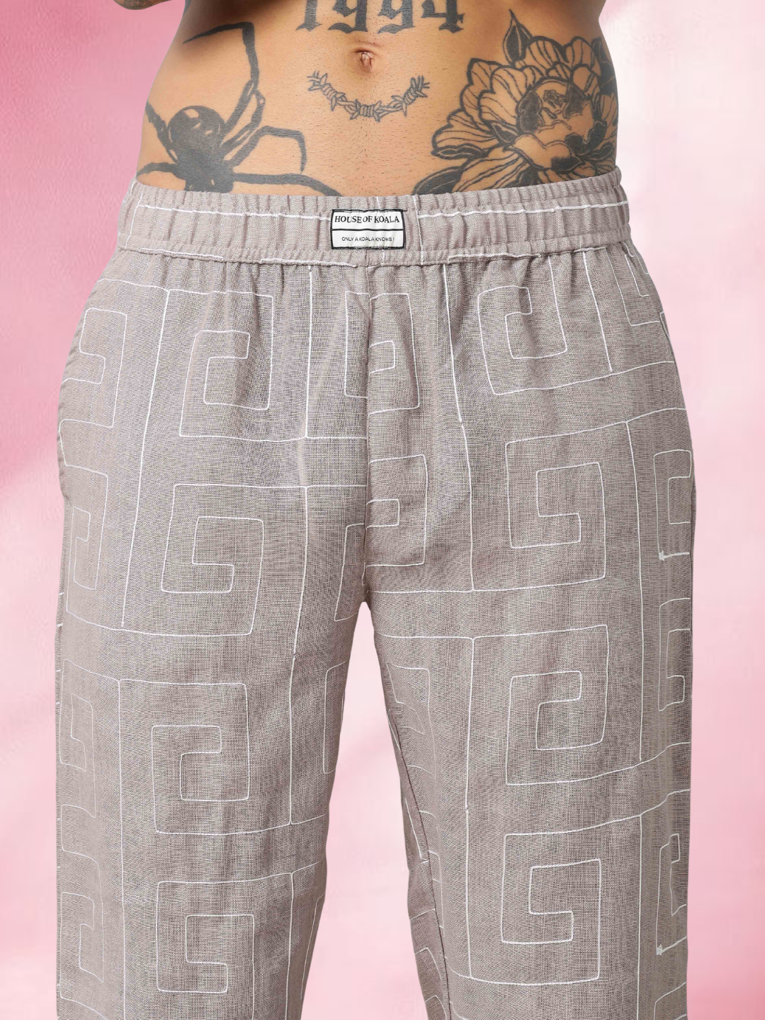 Beige Linen Notched Lapel Shirt & All Day Lounge Pants Embroidered Co-ord Set