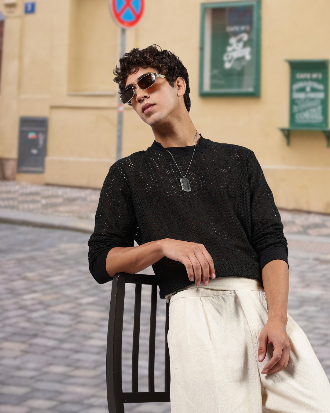 Black Oversized Fit Premium Cotton Crochet T-Shirt