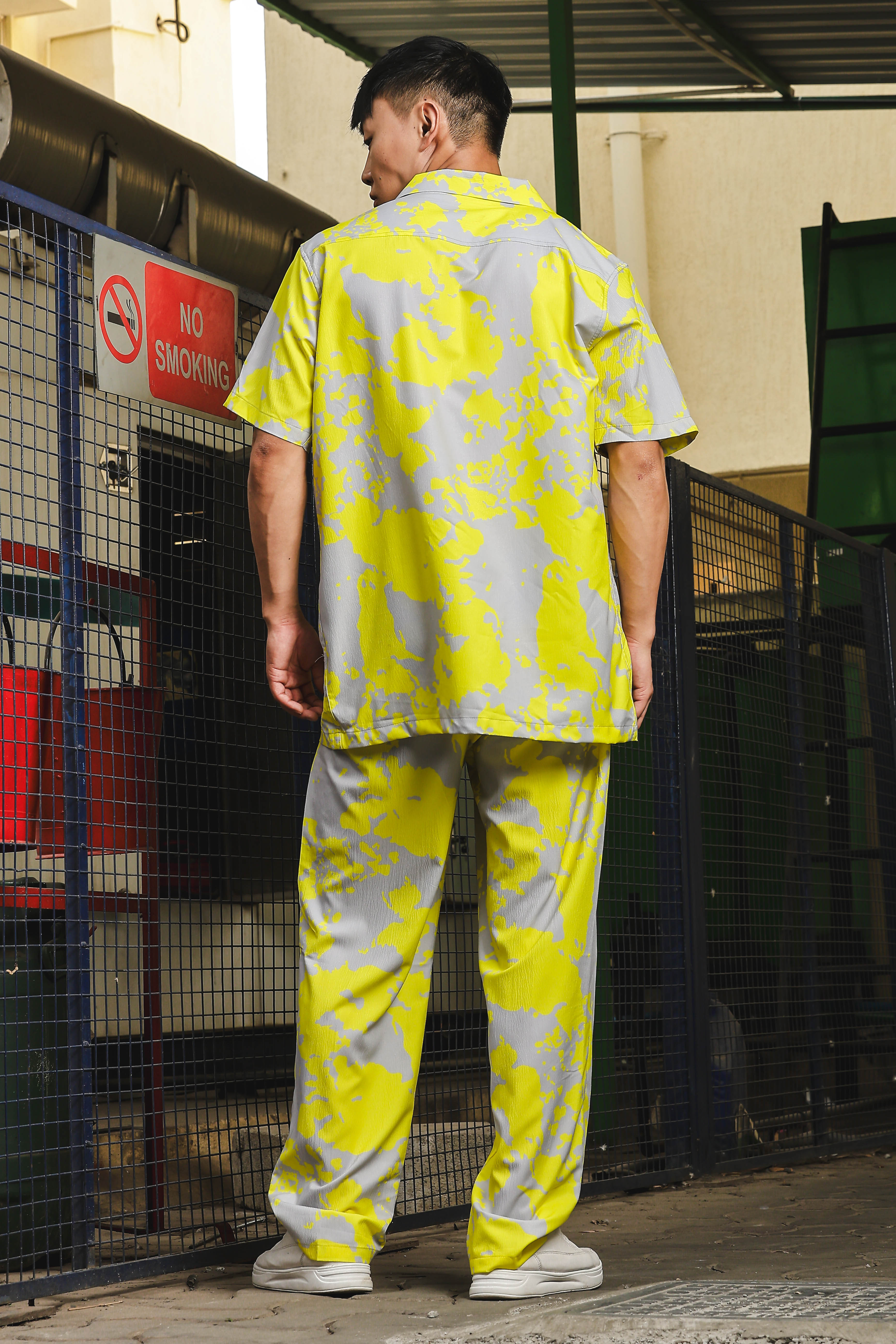 Yellow and Grey Splatter Print Relaxed Fit Co-Ord Set