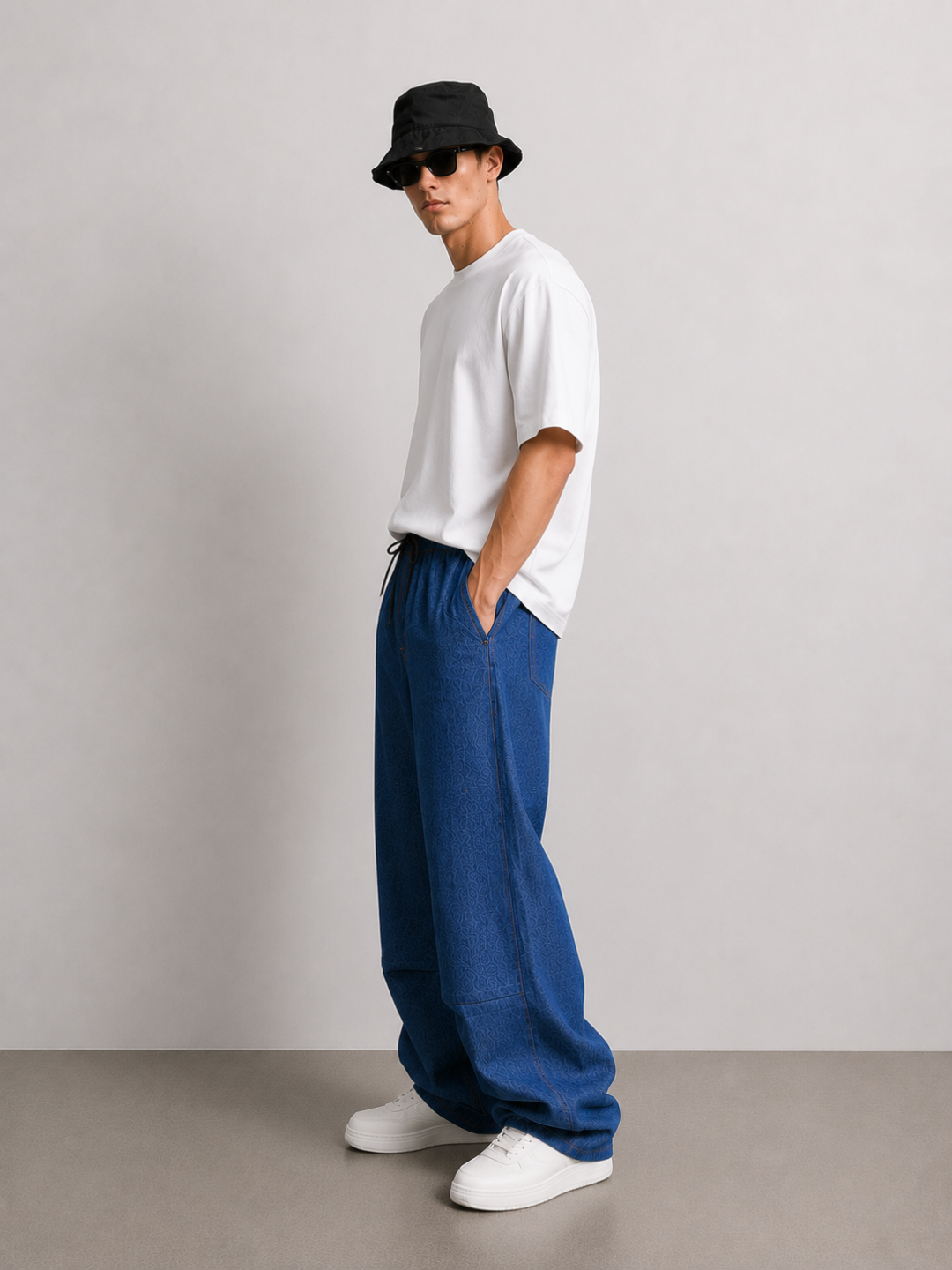 Denim Co-ord Set Navy Blue Parachute Baggy Denim Pant & Full Shirt Relaxed Fit