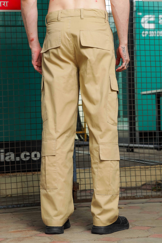 Unisex Relaxed fit Khaki Baggy Cargo Trousers