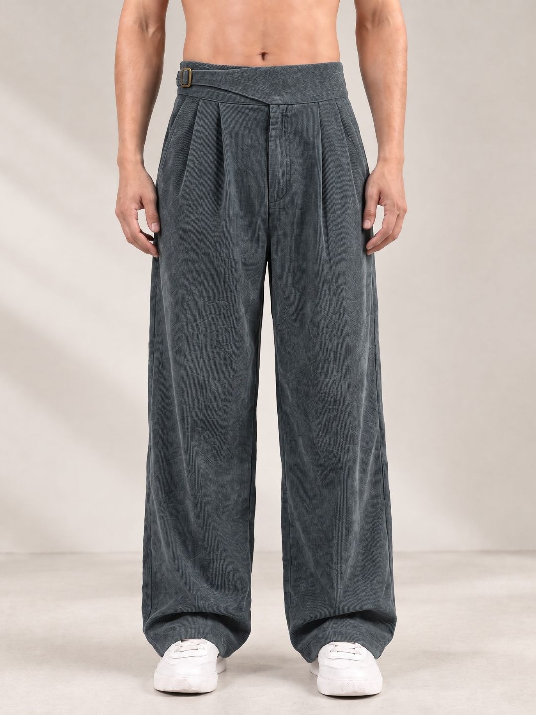 Grey Corduroy Gurkha Trousers with Double Pleated Front