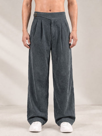Grey Corduroy Gurkha Trousers with Double Pleated Front