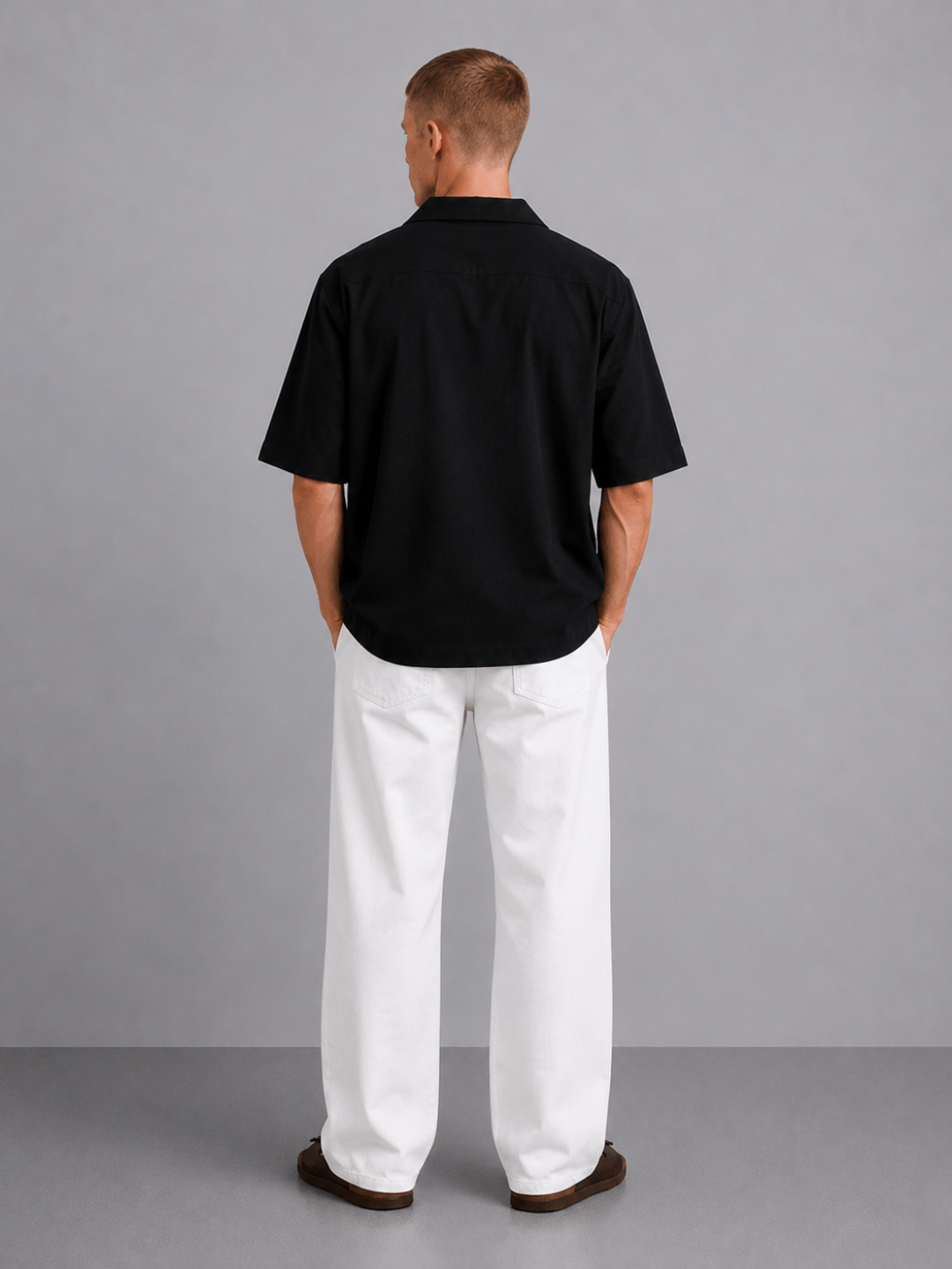 Black Embroidered Relaxed Fit Oversized Half Sleeve Casual Resort Shirt
