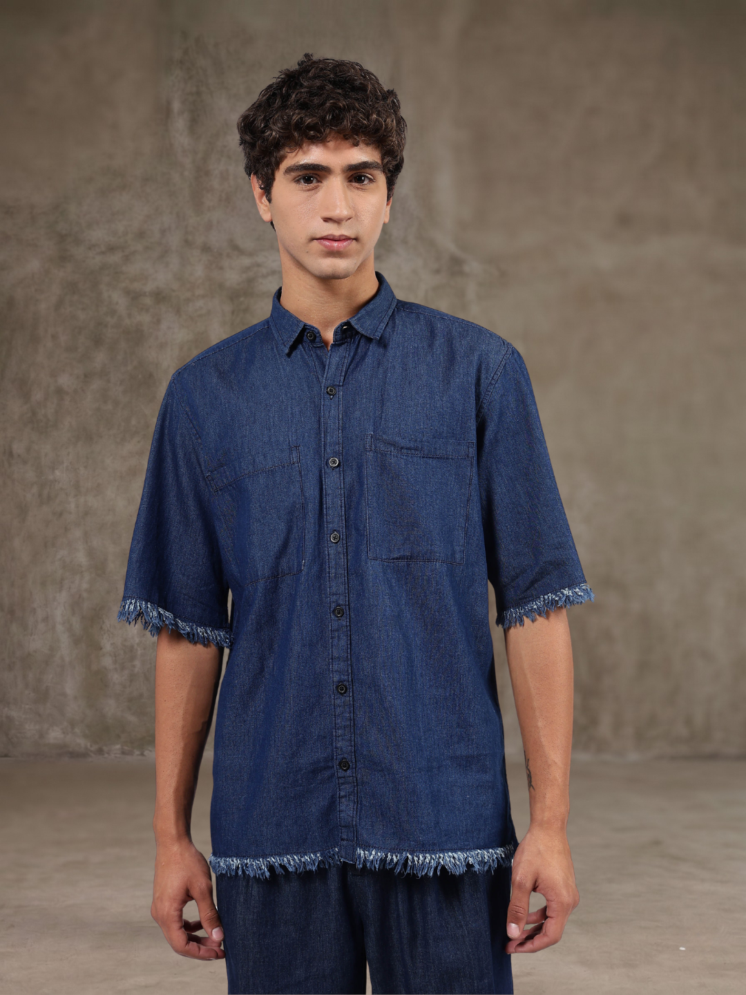 Co-Ord Set Navy Blue Premium Denim Gurkha Pant & Half Sleeve Shirt Relaxed Fit