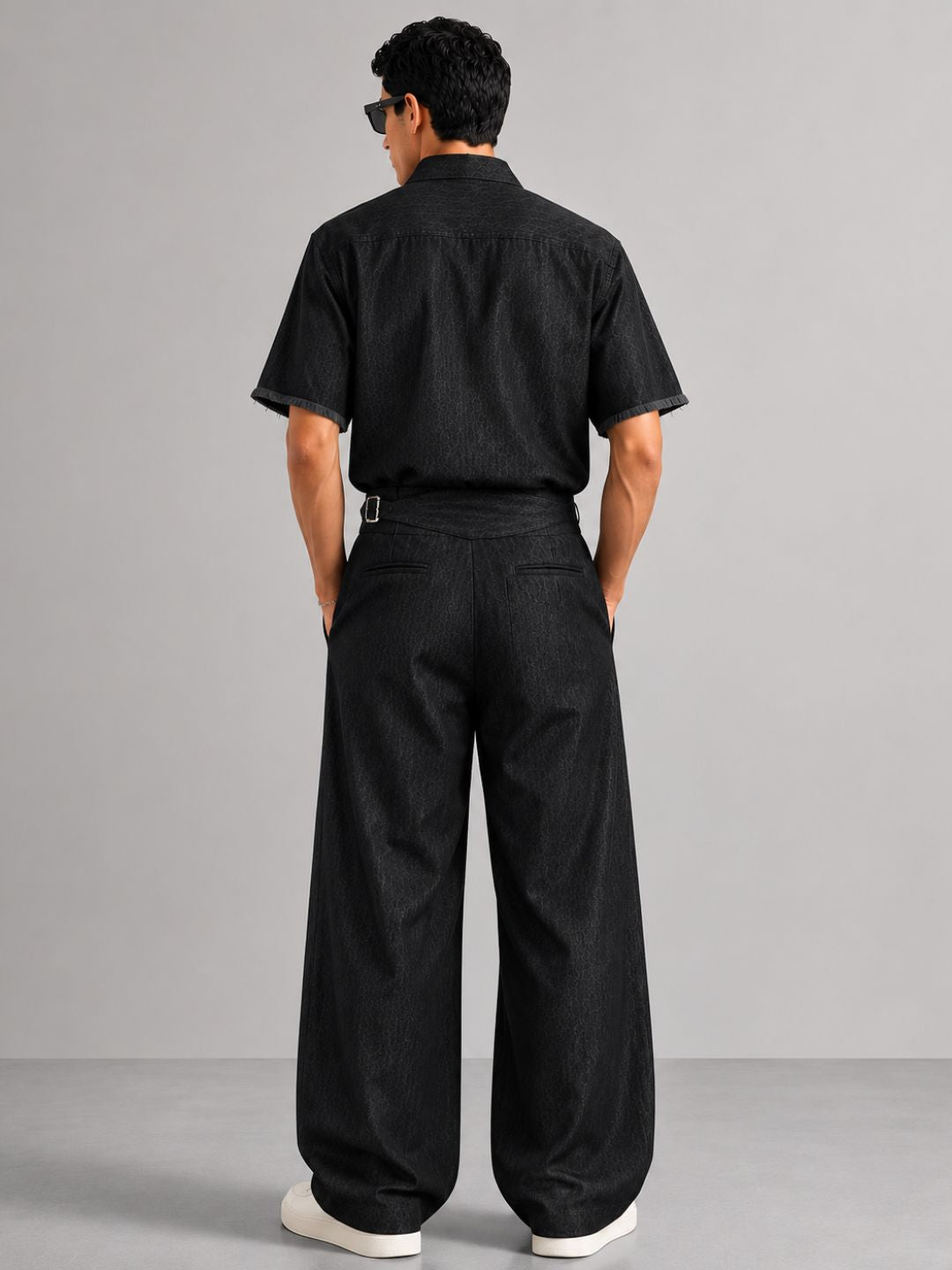 Co-Ord Set Black Premium Denim Gurkha Pant & Half Sleeve Shirt Relaxed Fit