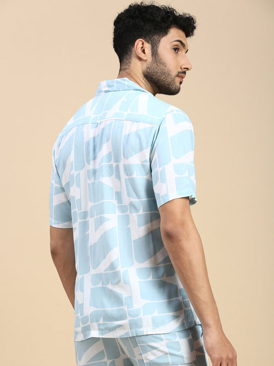 Unisex Cubano Blue Printed Relaxed Fit Resort Shirt