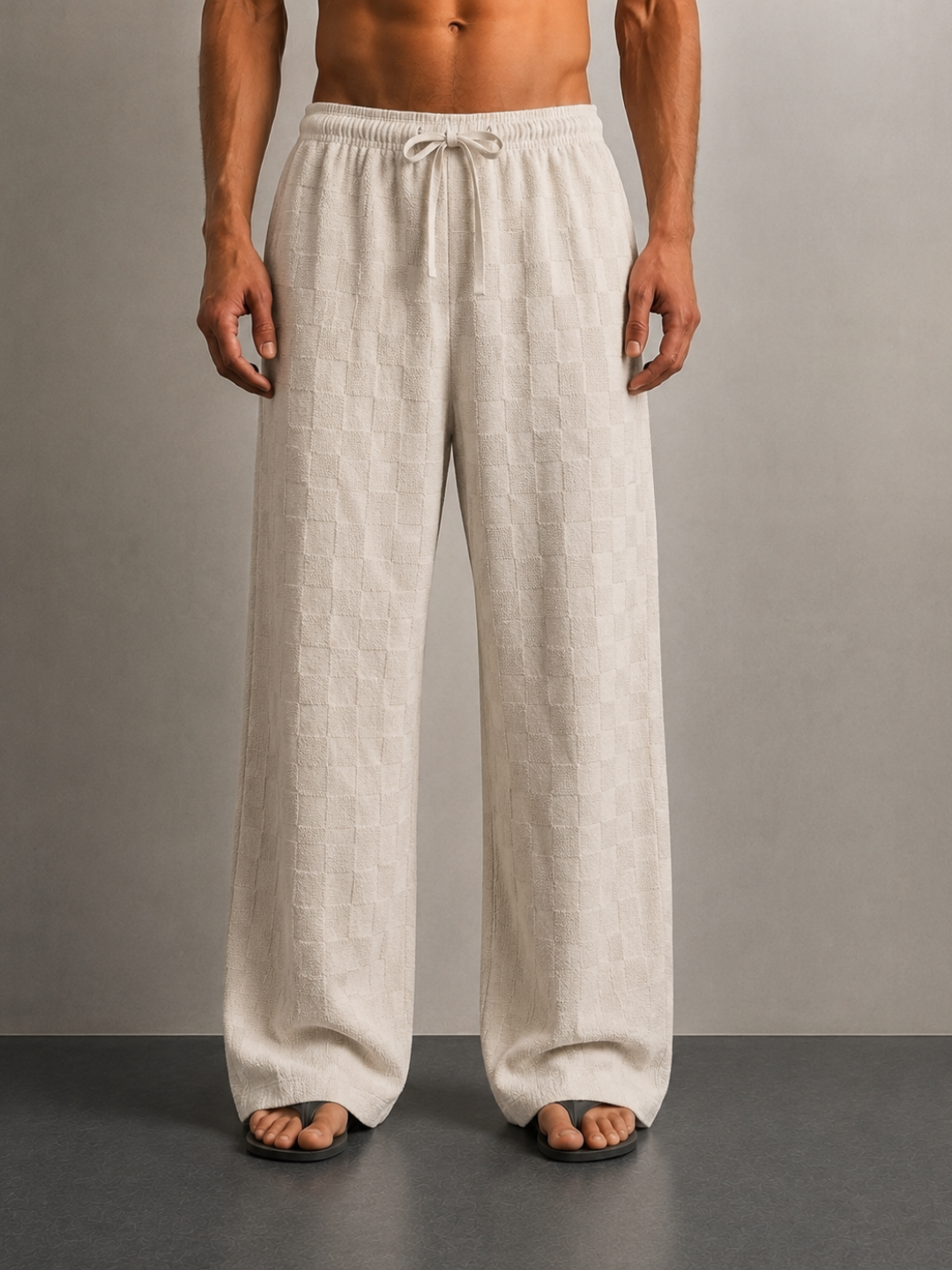 Off-White Textured Oversized Full Sleeve Polo Neck Tee & Trackpant Co-ord Set