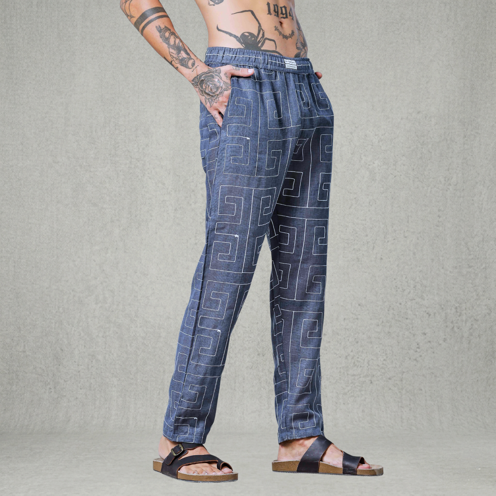 Blue Linen Embroidered Notched Lapel Korean Shirt & All Day Lounge Pants Co-ord Set