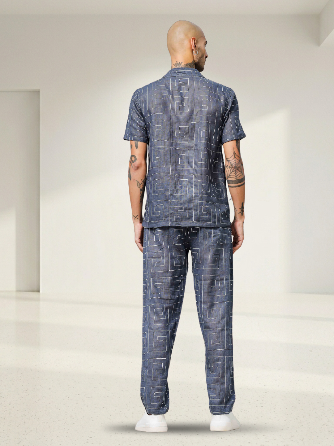 Blue Linen Blend Embroidered Relaxed Fit All Day Pants