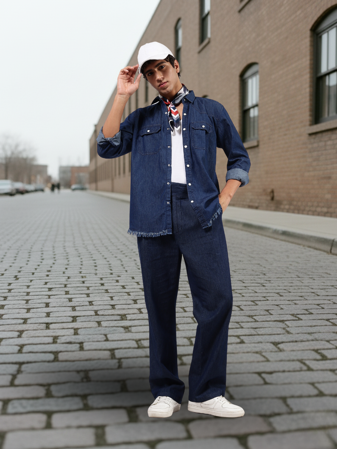 Co-Ord Set Indigo Blue Premium Denim Gurkha Pant & Full Shirt Relaxed Fit