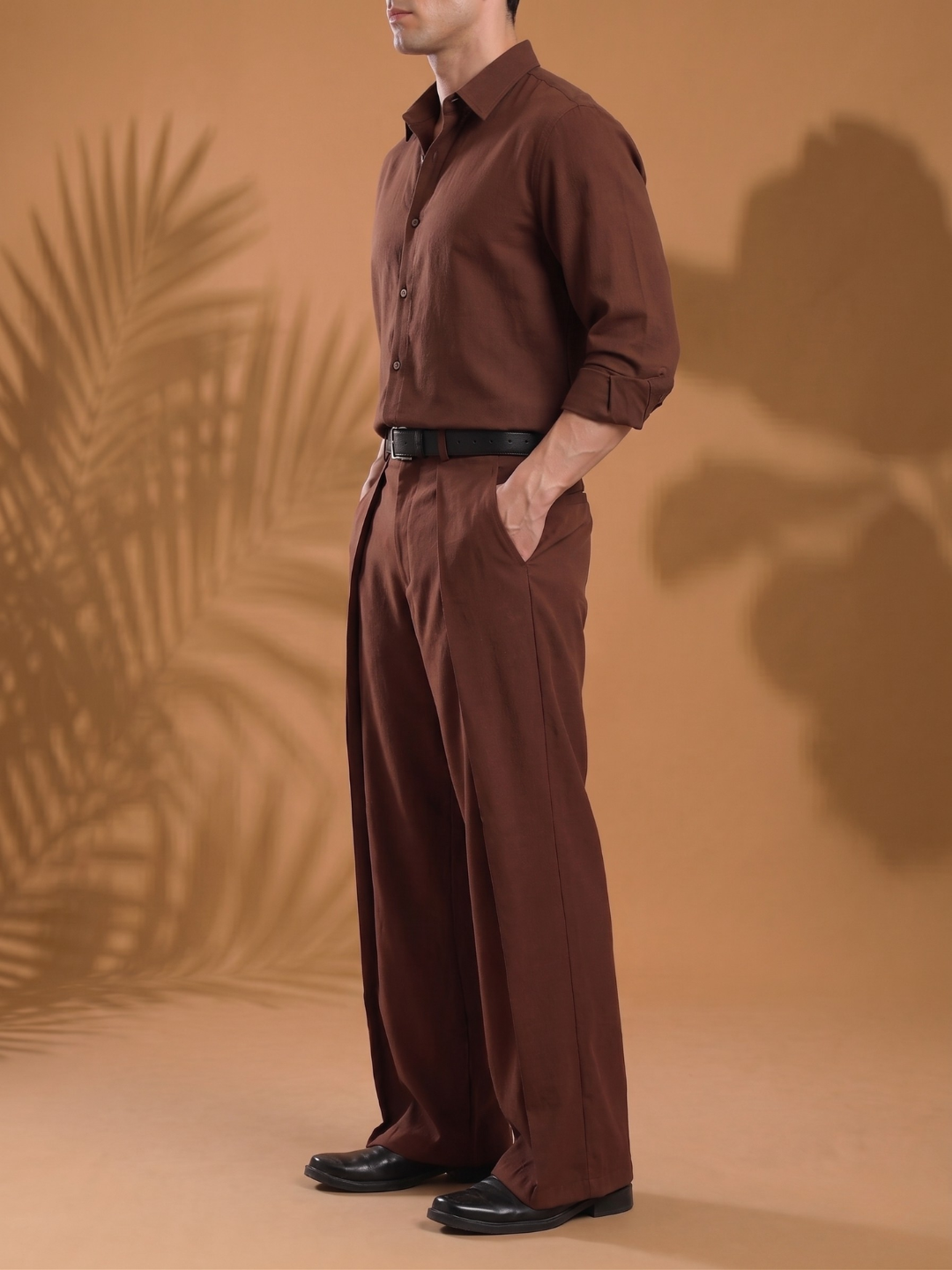 Brown Wide Leg Samurai Trousers with Pleated Front
