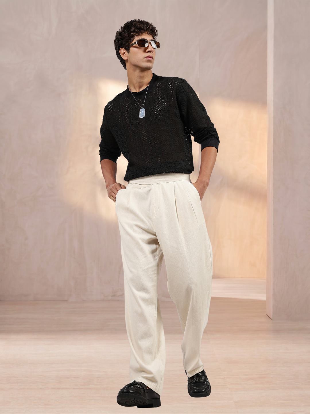 Black Oversized Fit Premium Pure Cotton Crochet T-Shirt