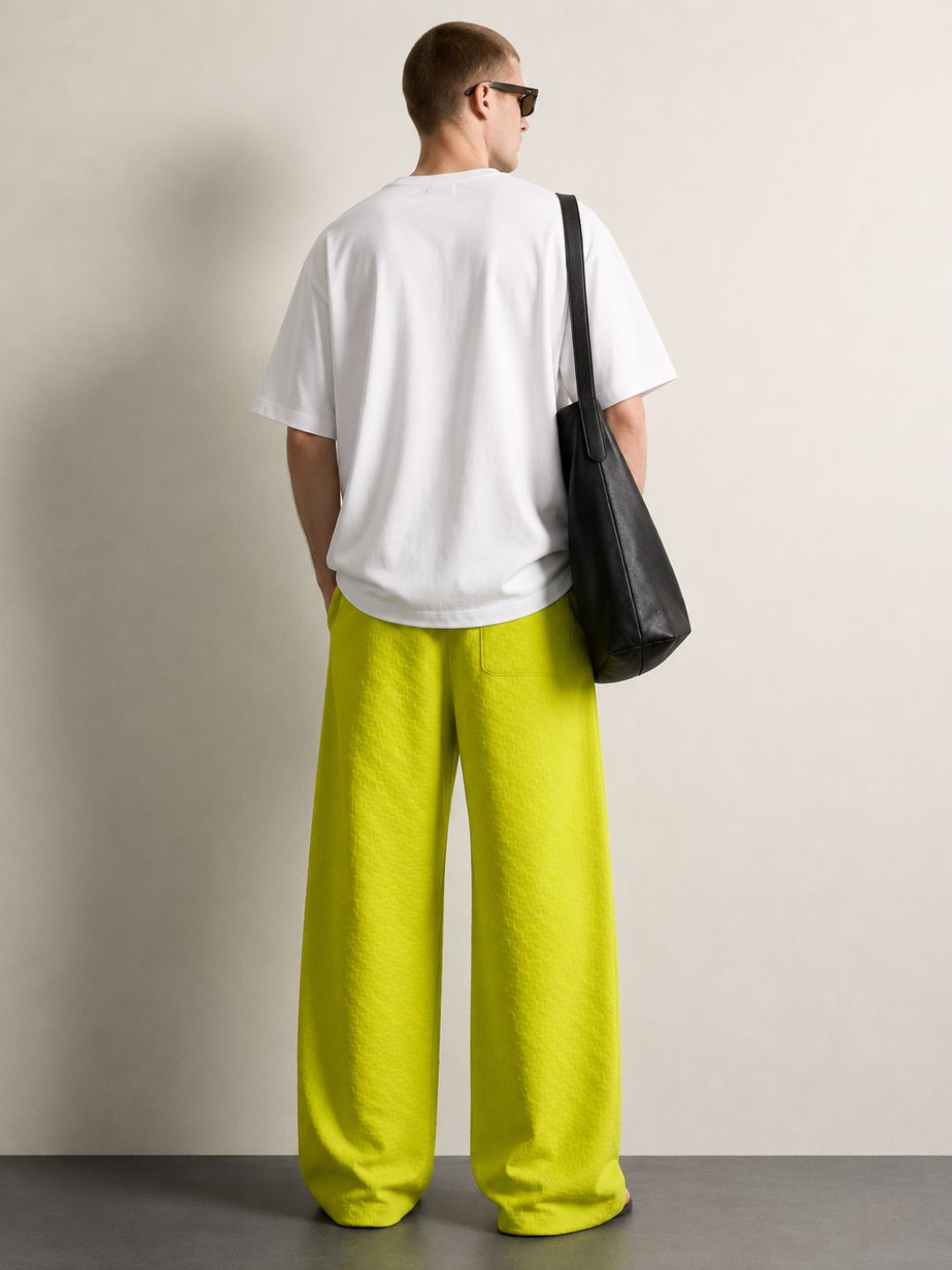 Neon Green Textured Relaxed-Fit Mid-Rise Korean Pant