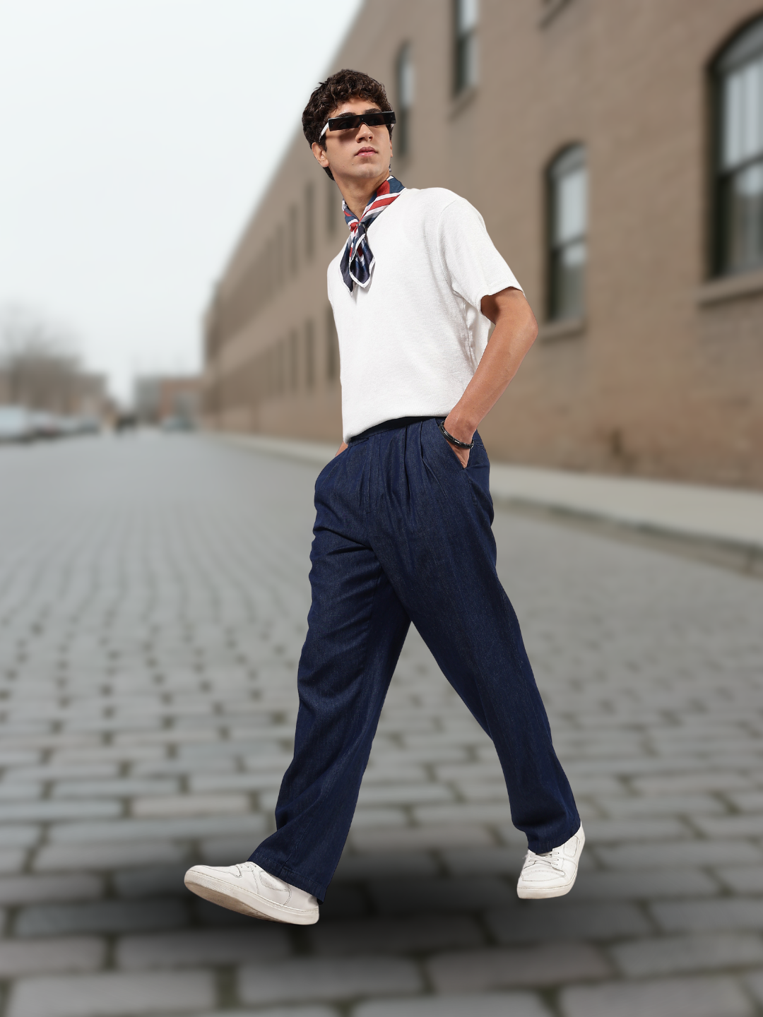 Navy Blue Premium Denim Gurkha Trousers with Double Pleated Front