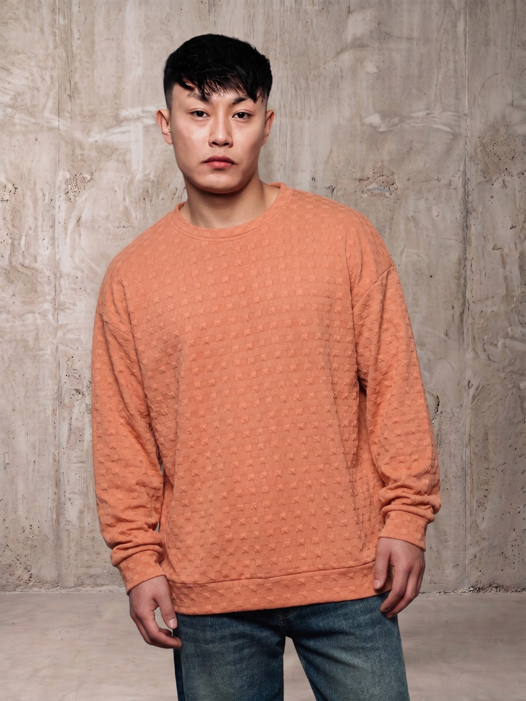 Unisex Brown Textured Relaxed Fit Full Sleeve T-Shirt & Shorts Co-ord Set