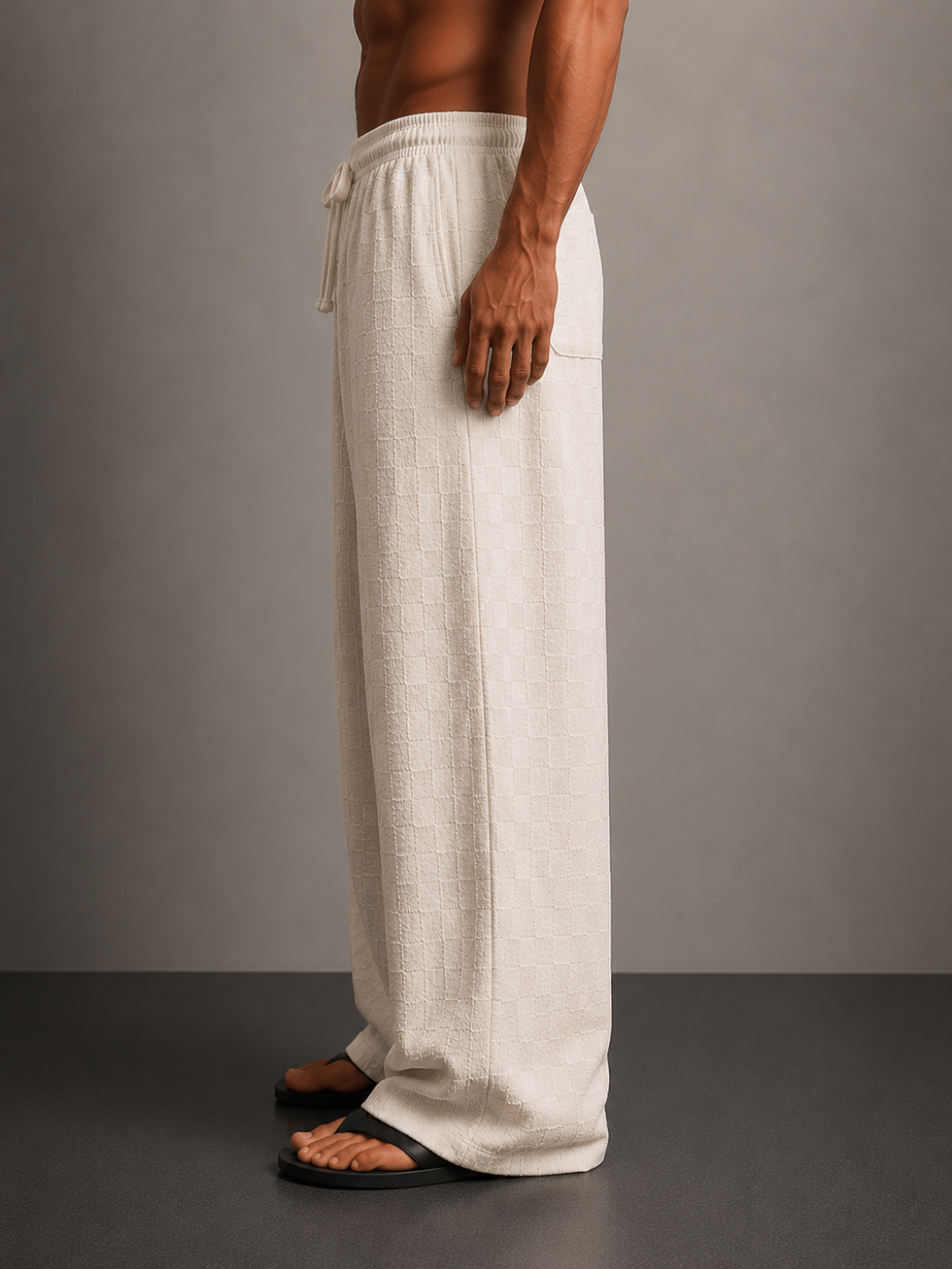 Off-White Textured Oversized Full Sleeve Polo Neck Tee & Trackpant Co-ord Set