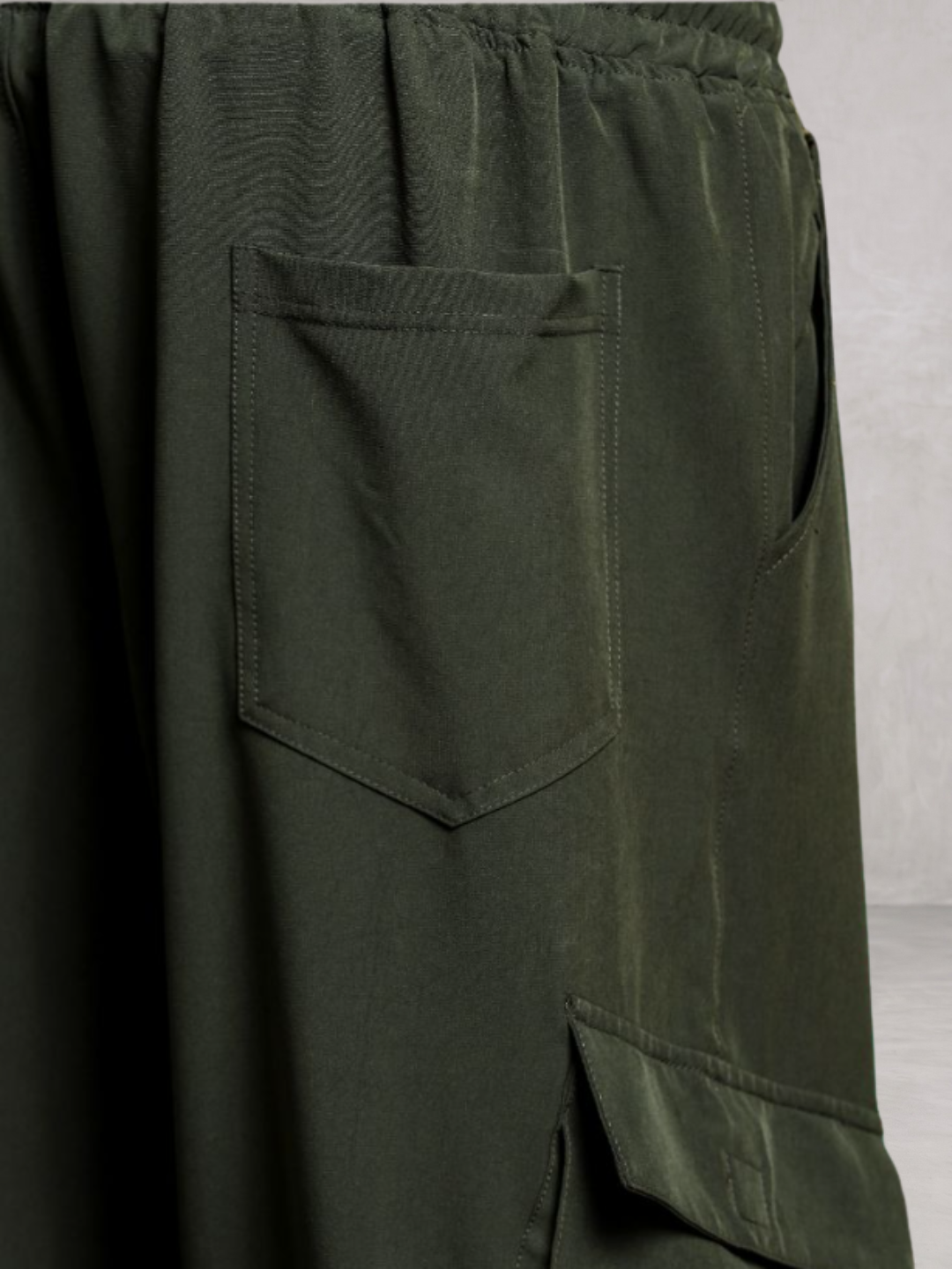 Olive Baggy Fit  Parachute Cargo Trousers
