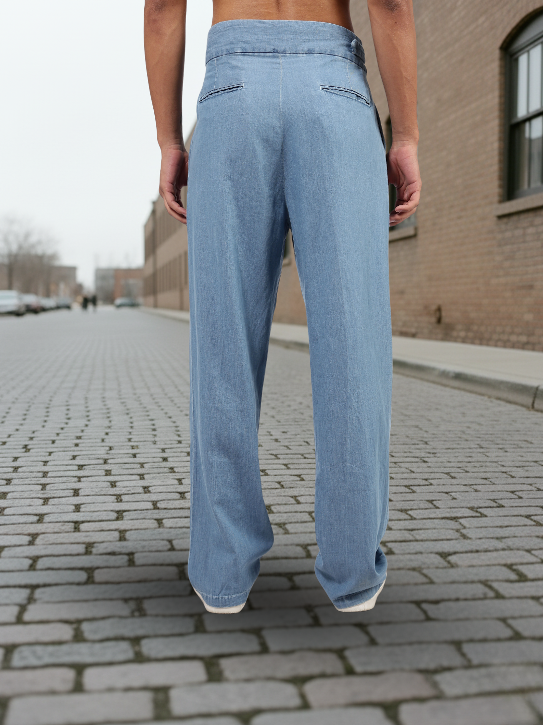 Light Blue Premium Denim Gurkha Trousers with Double Pleated Front