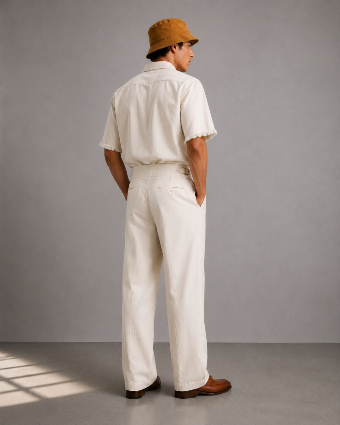 Off-White Premium Denim Gurkha Trousers with Double Pleated Front