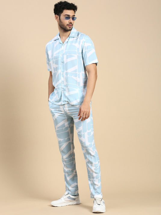 Unisex Cubano Blue Printed Relaxed Fit Resort Shirt