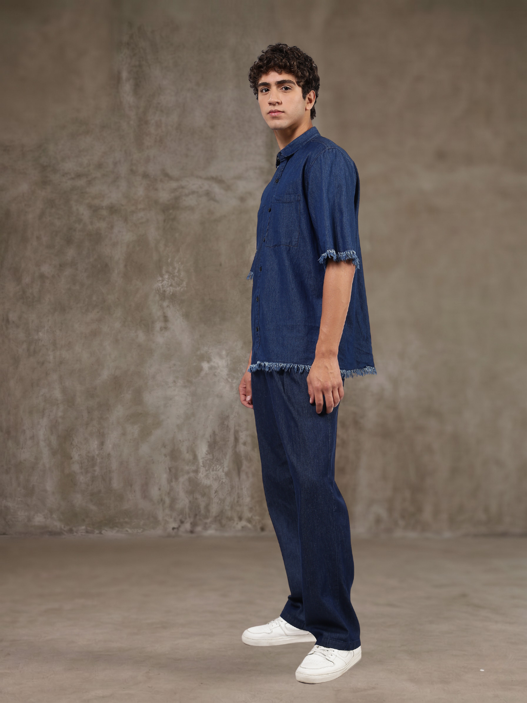 Co-Ord Set Navy Blue Premium Denim Gurkha Pant & Half Sleeve Shirt Relaxed Fit