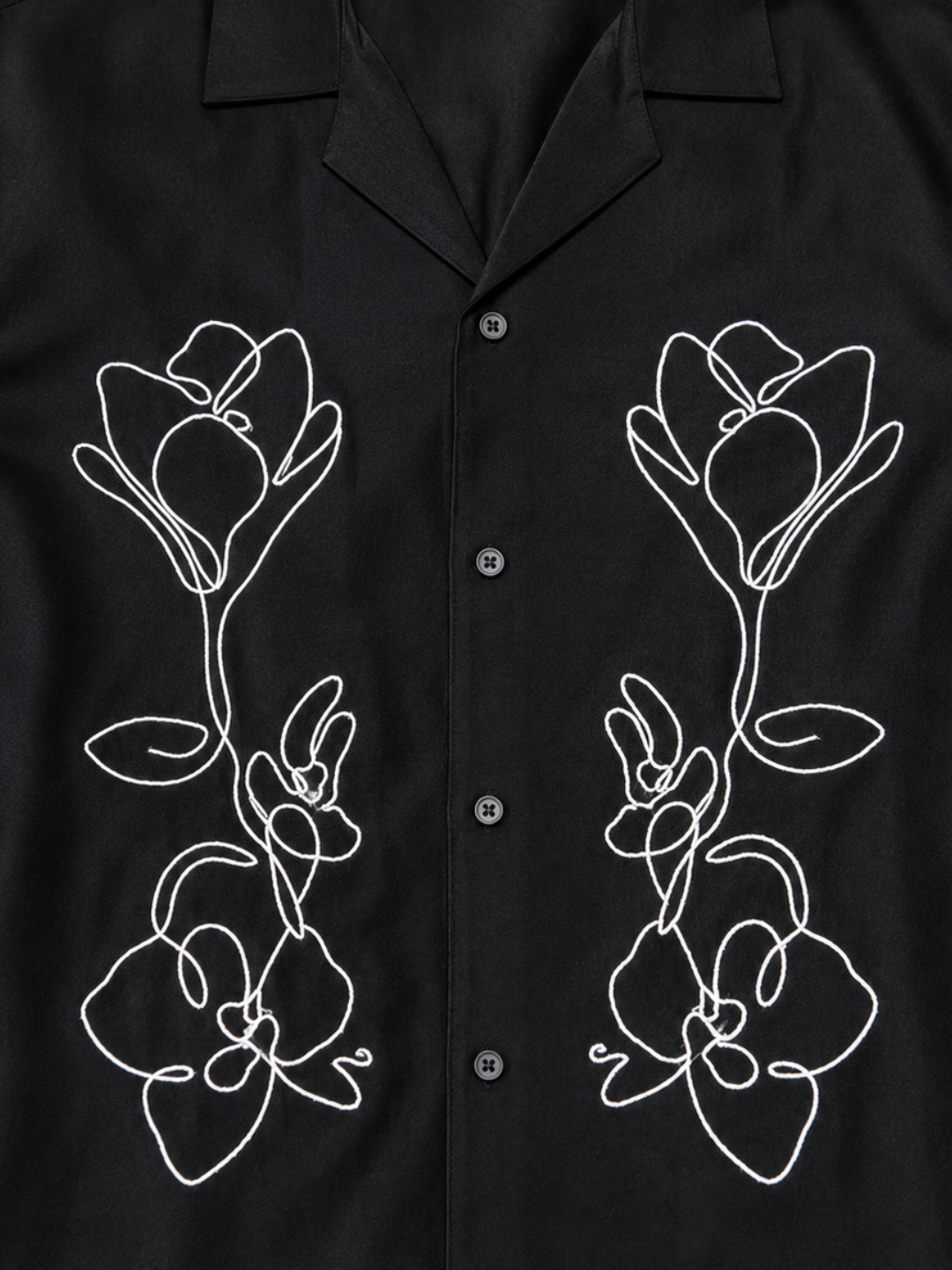 Black Embroidered Relaxed Fit Oversized Half Sleeve Casual Resort Shirt