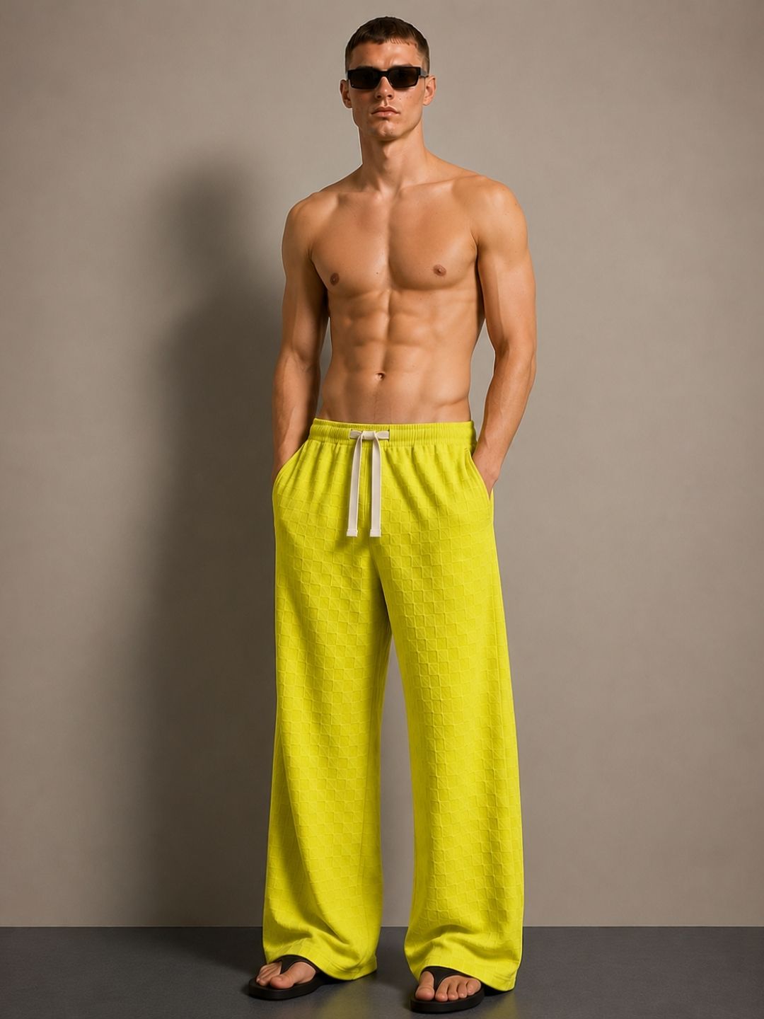 Lime Green Textured Oversized Full Sleeve Polo Neck Tee & Trackpant Co-ord Set