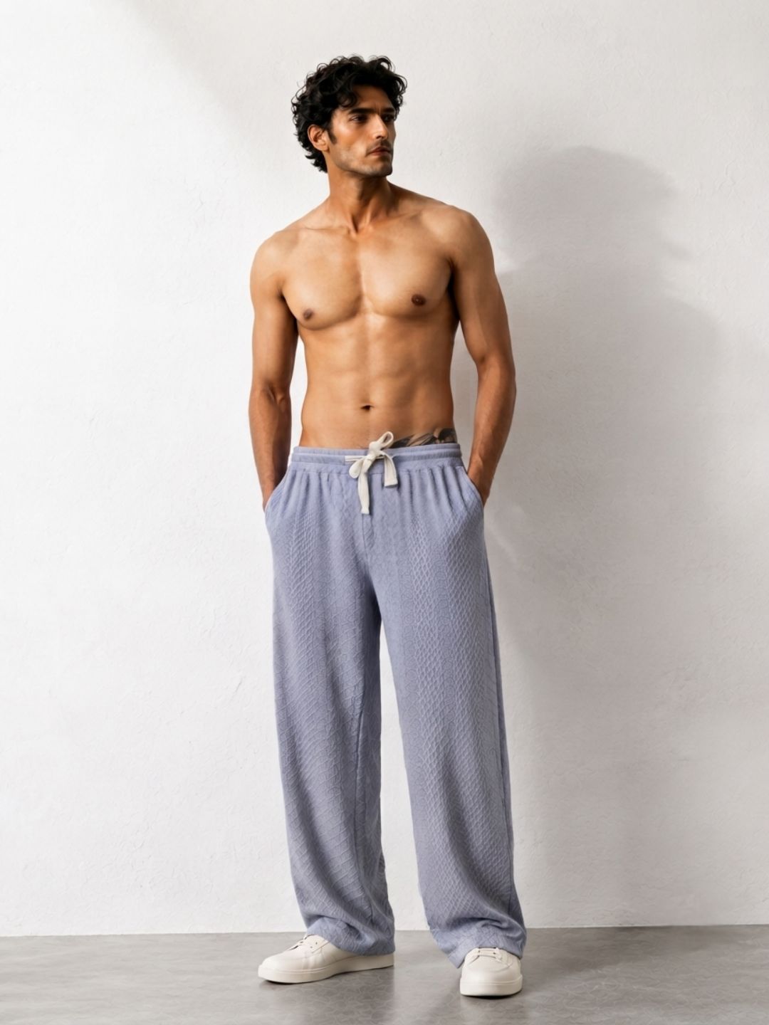 Grey Textured Oversized Full Sleeve Cardigan/Shawl Neck Tee & Trackpant Co-ord Set